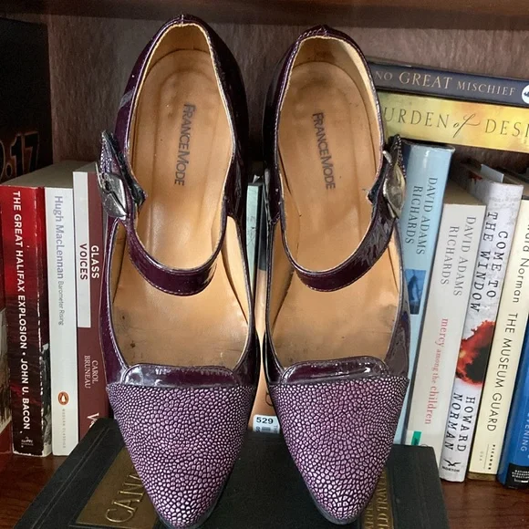 France Mode Purple Leather Mary Jane Shoes Made in France Women's Size 8 - 8.5 - Picture 3 of 16